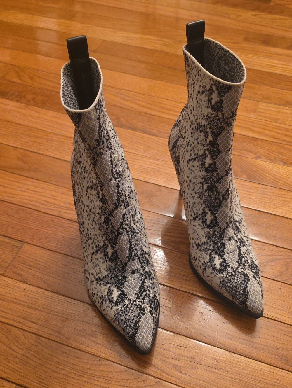 Steve Madden Snake-Print Pointed Sock Booties - Black & White